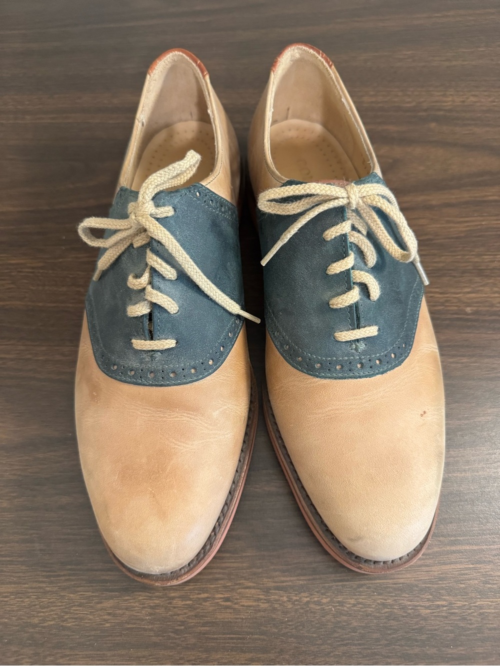 Cole Haan Made in USA Saddle Oxford Shoes Men’s 9.5D Tan & Navy Leather G2 Sole - Picture 4 of 9